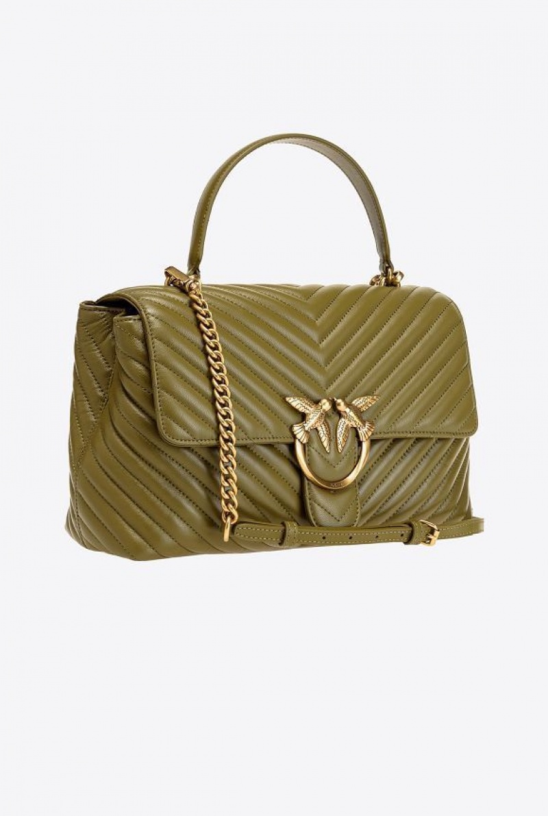 Pinko Big Lady Love Bag Puff Chevron Zelene Zlaté | SN-PKO32564