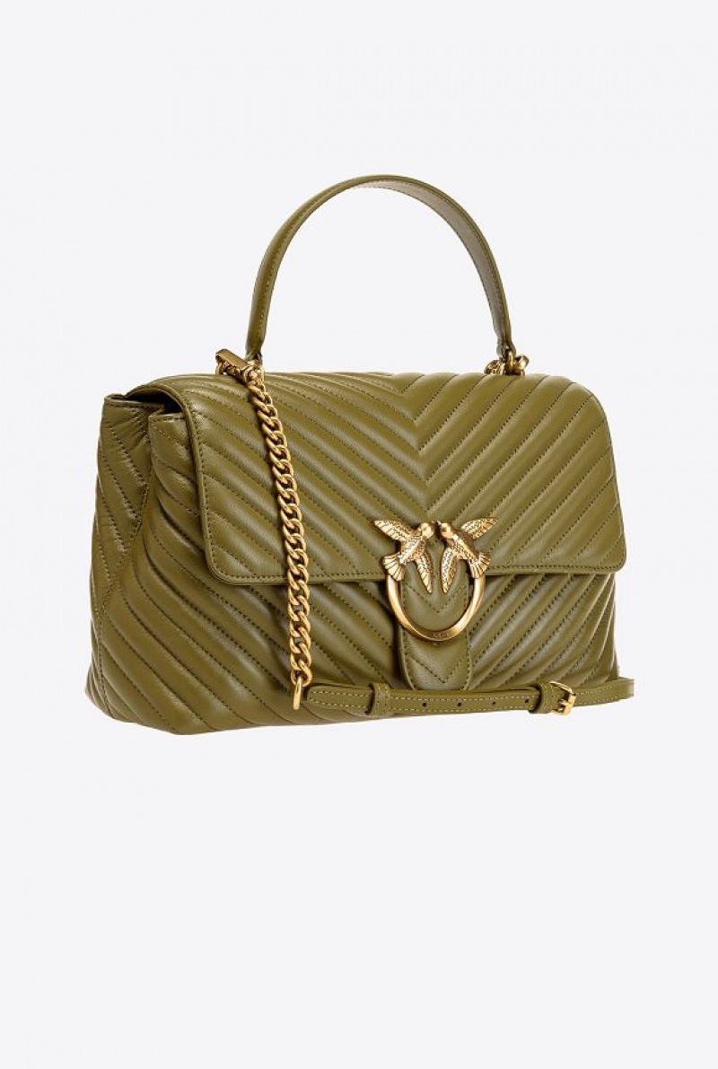 Pinko Big Lady Love Bag Puff Chevron Zelene Zlaté | SN-PKO32628