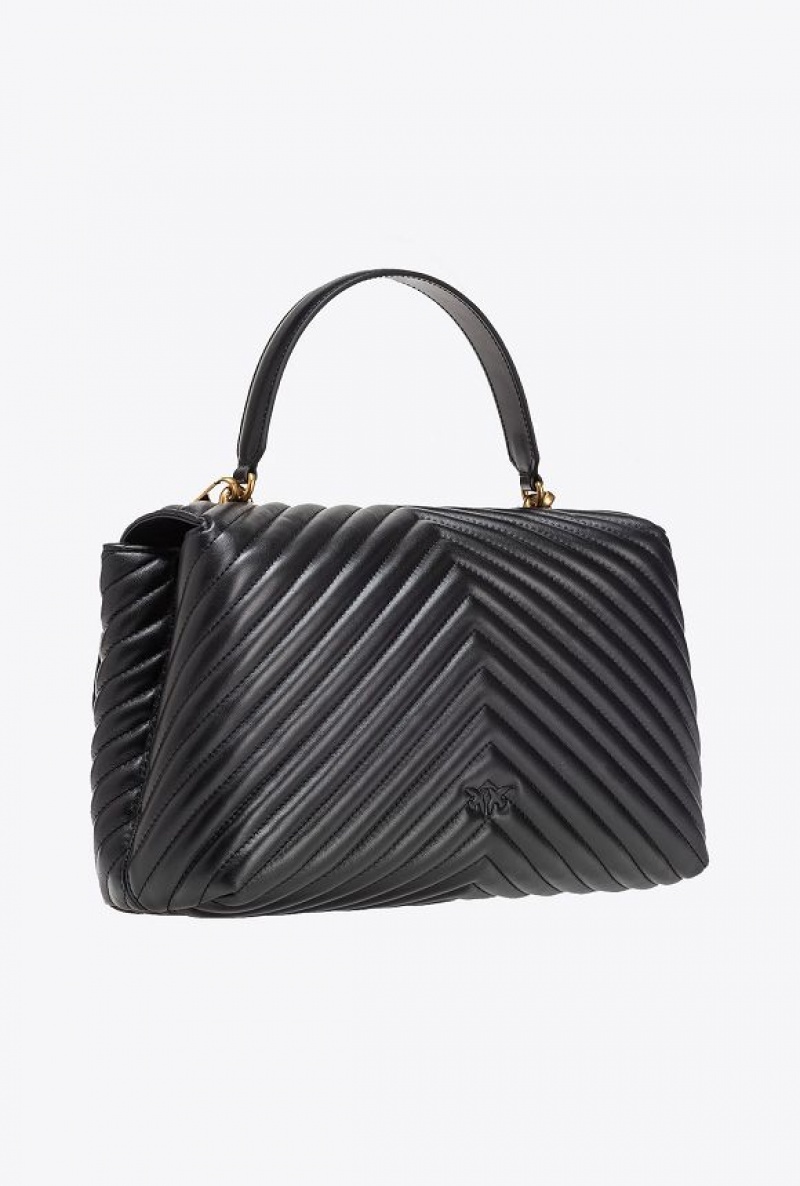 Pinko Big Lady Love Bag Puff Chevron Černé Zlaté | SN-PKO32579