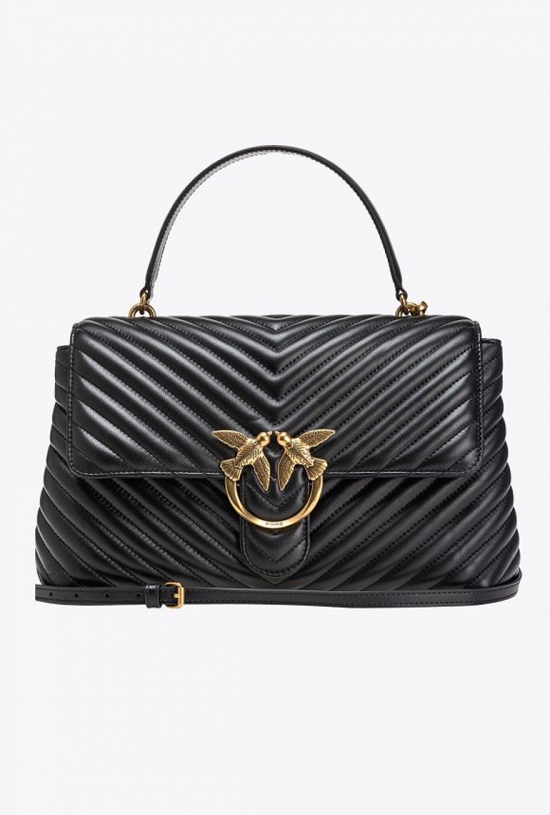 Pinko Big Lady Love Bag Puff Chevron Černé Zlaté | SN-PKO32579