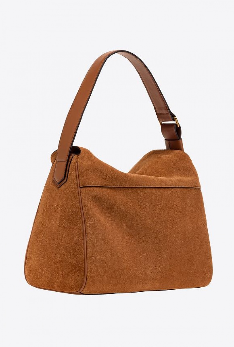 Pinko Big Leaf Bag Hobo In Semišové Hnědé Zlaté | SN-PKO32636