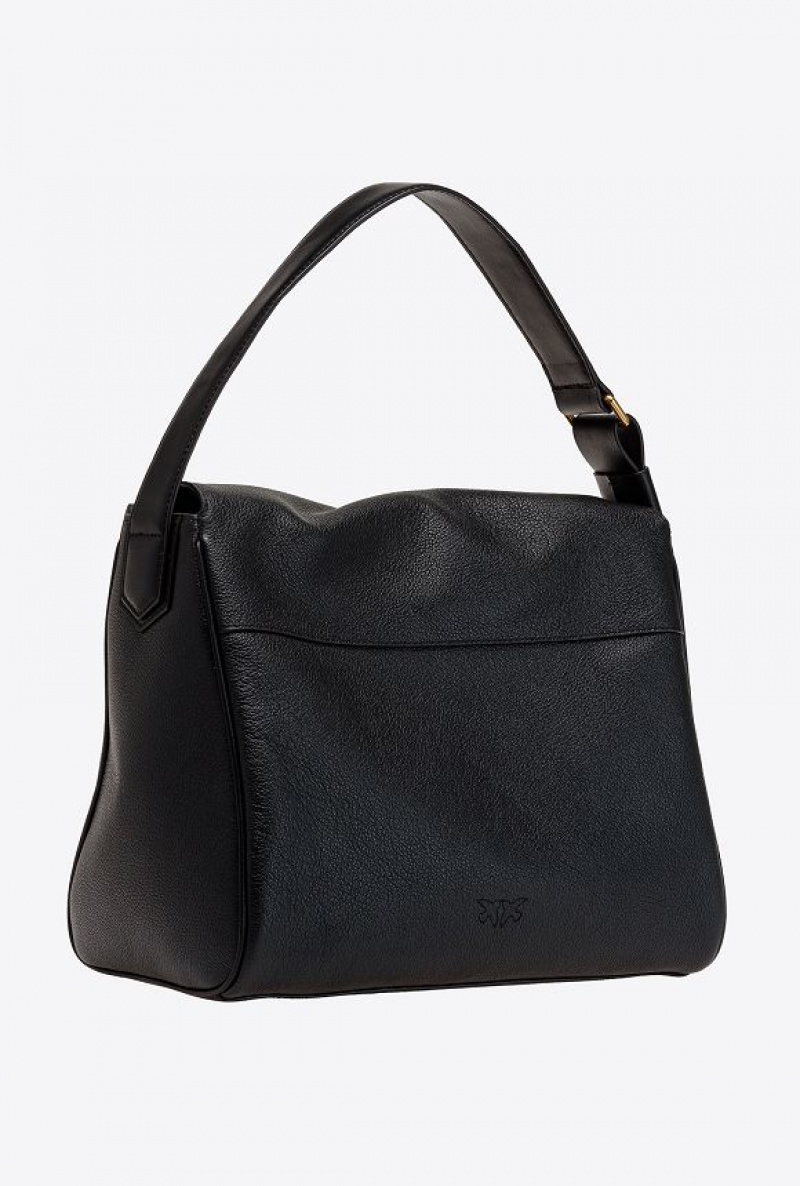 Pinko Big Leaf Bag Hobo In Tumbled Læder Černé Zlaté | SN-PKO32637