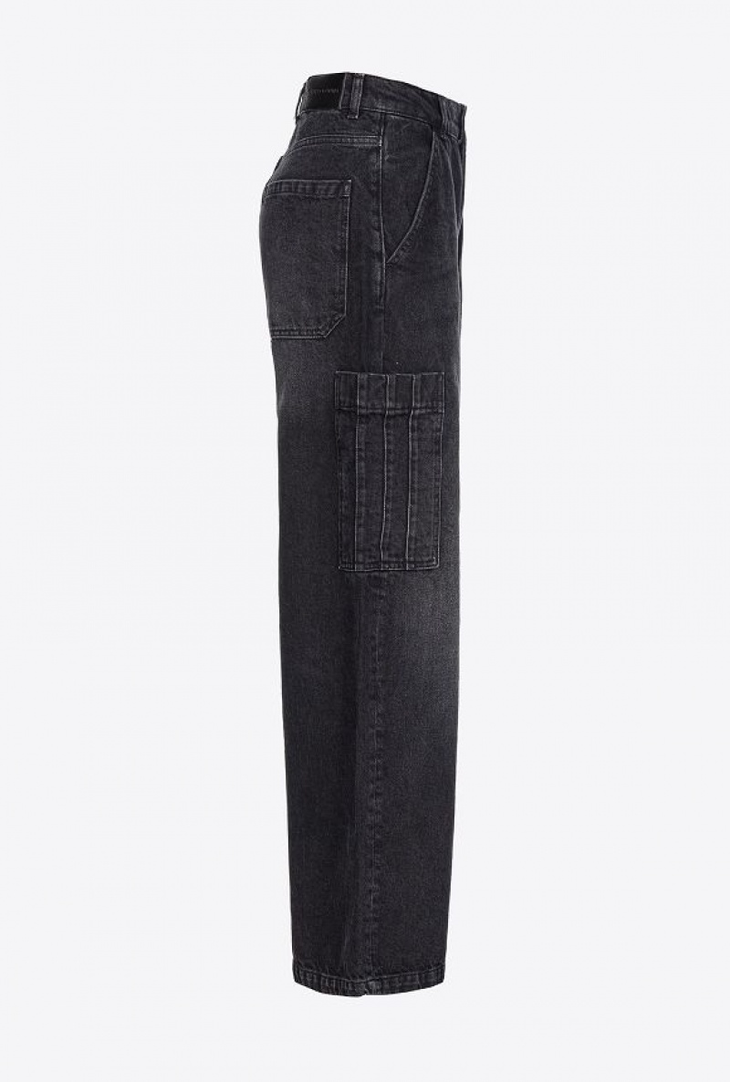 Pinko Black Denim Cargo Jeans Černé | SN-PKO34036