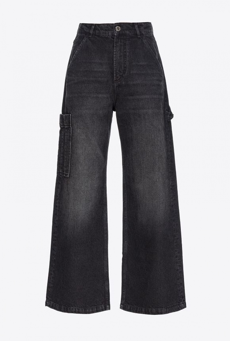 Pinko Black Denim Cargo Jeans Černé | SN-PKO34036