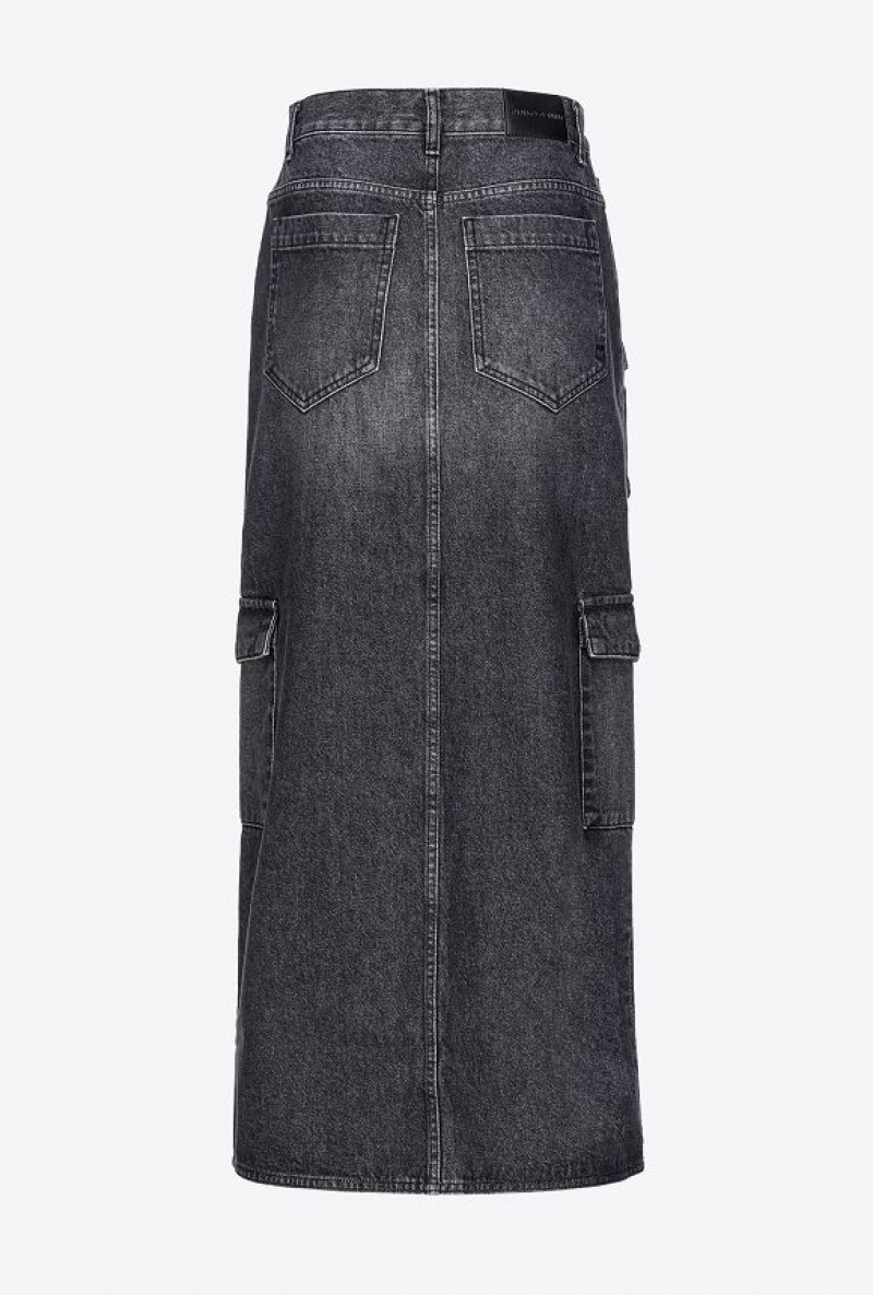 Pinko Black Denim Cargo Skirt Černé | SN-PKO34105