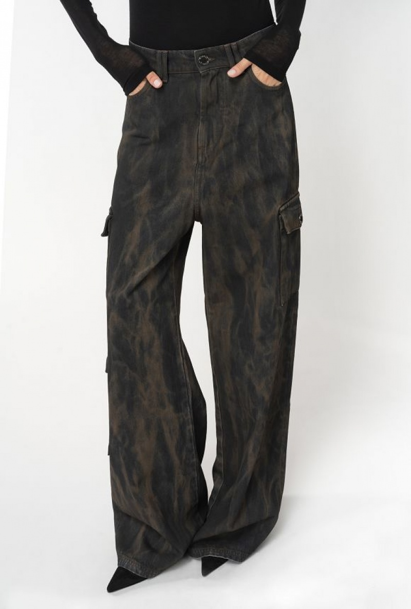 Pinko Bleached Denim Cargo Jeans Viacfarebný Černé Hnědé | SN-PKO34037