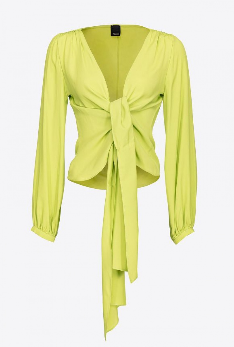 Pinko Blouse With Knot Detail Světle Zelene Žluté | SN-PKO33948