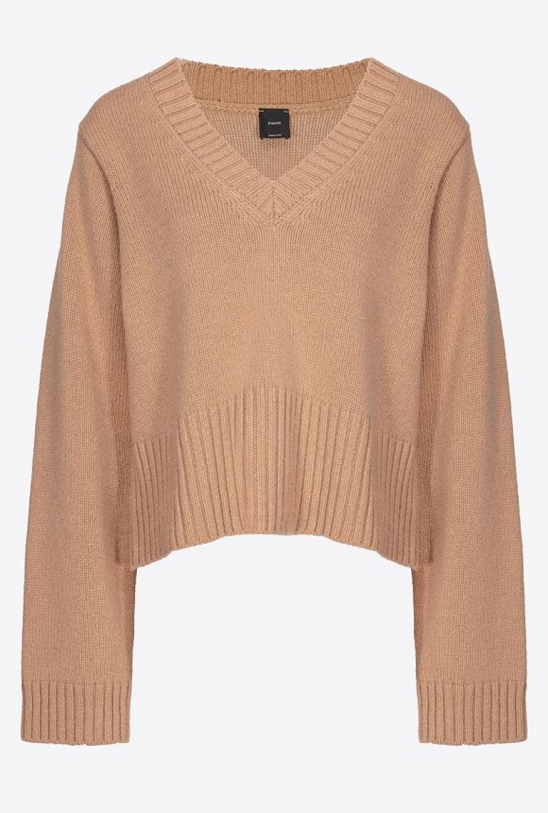 Pinko Boxy Cashmere-blend Svetrové Béžový | SN-PKO33396