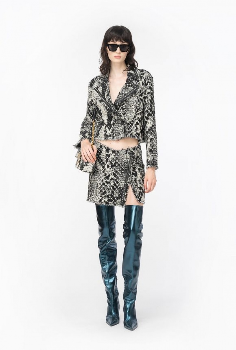 Pinko Boxy Jacquard Jacket With Snake Motif Bílé Černé | SN-PKO33953