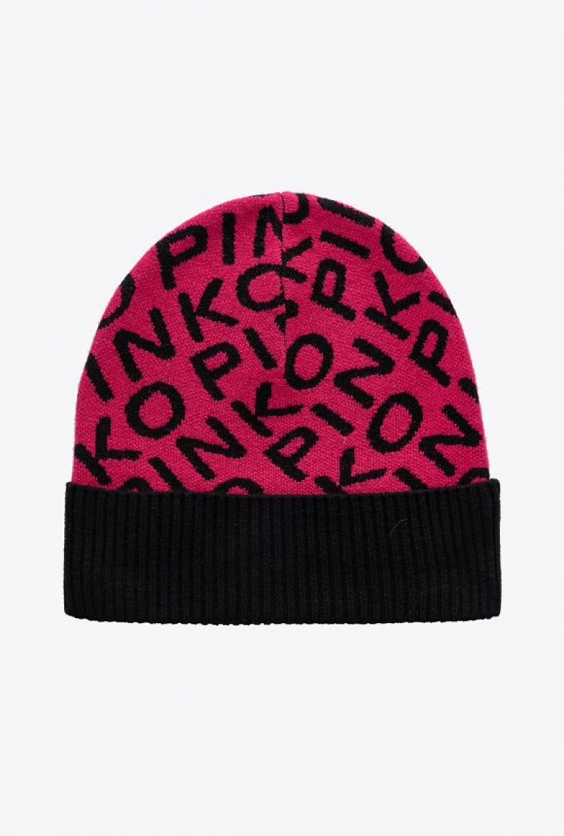 Pinko Branded Knit Beanie Fuchsie Černé | SN-PKO34368