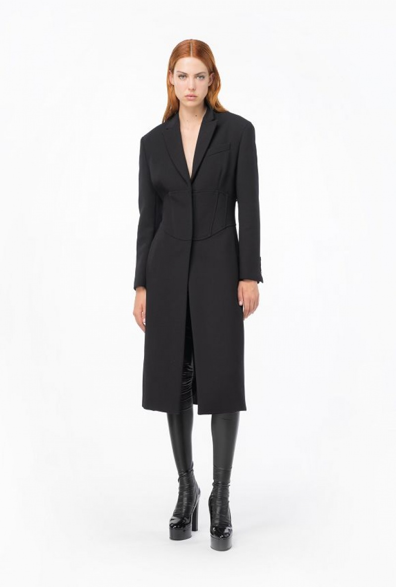 Pinko Bustier Coat In Double-layered Crepe Černé | SN-PKO33625