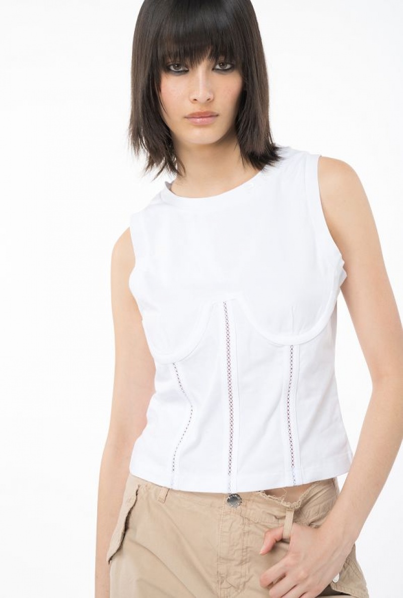 Pinko Bustier-effect Jersey Top Bílé | SN-PKO33338