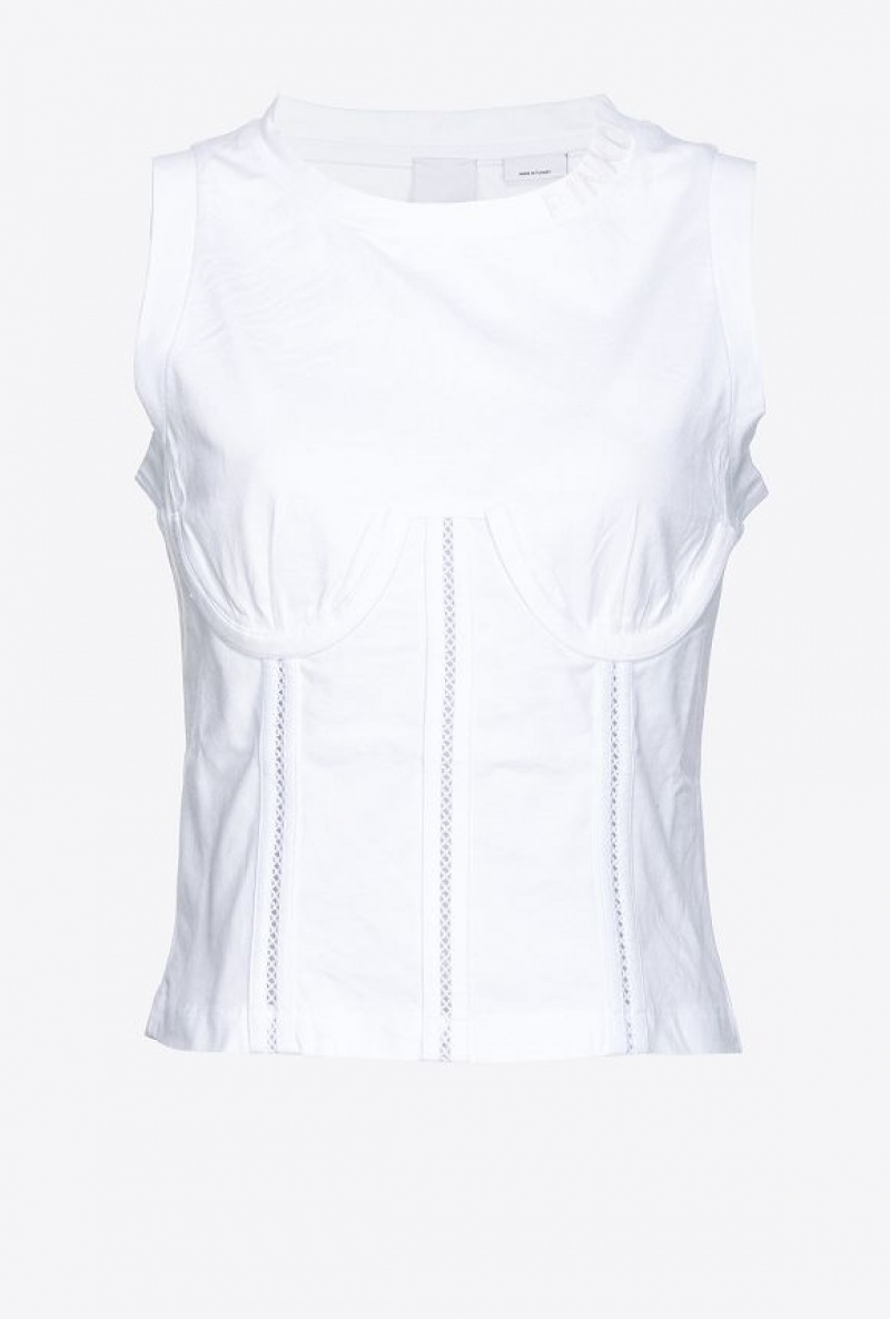 Pinko Bustier-effect Jersey Top Bílé | SN-PKO33338