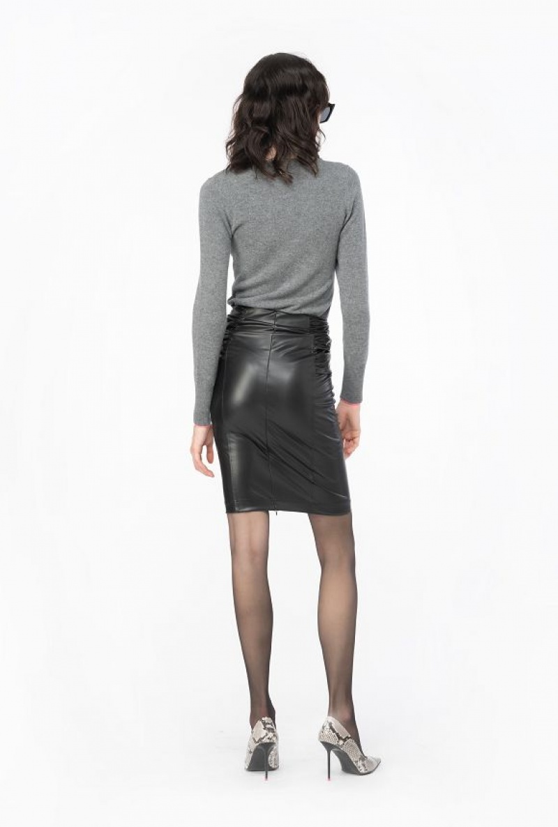 Pinko Calf-length Læder-effect Skirt Černé | SN-PKO34074