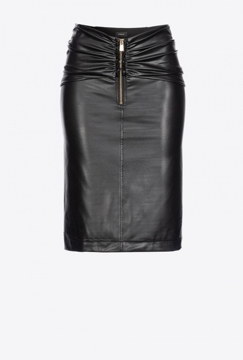 Pinko Calf-length Læder-effect Skirt Černé | SN-PKO34074