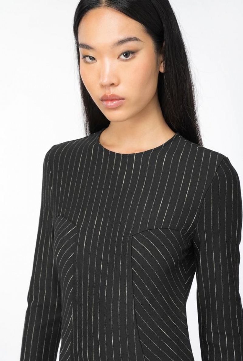 Pinko Calf-length Pinstriped Šaty Černé Béžový | SN-PKO33120