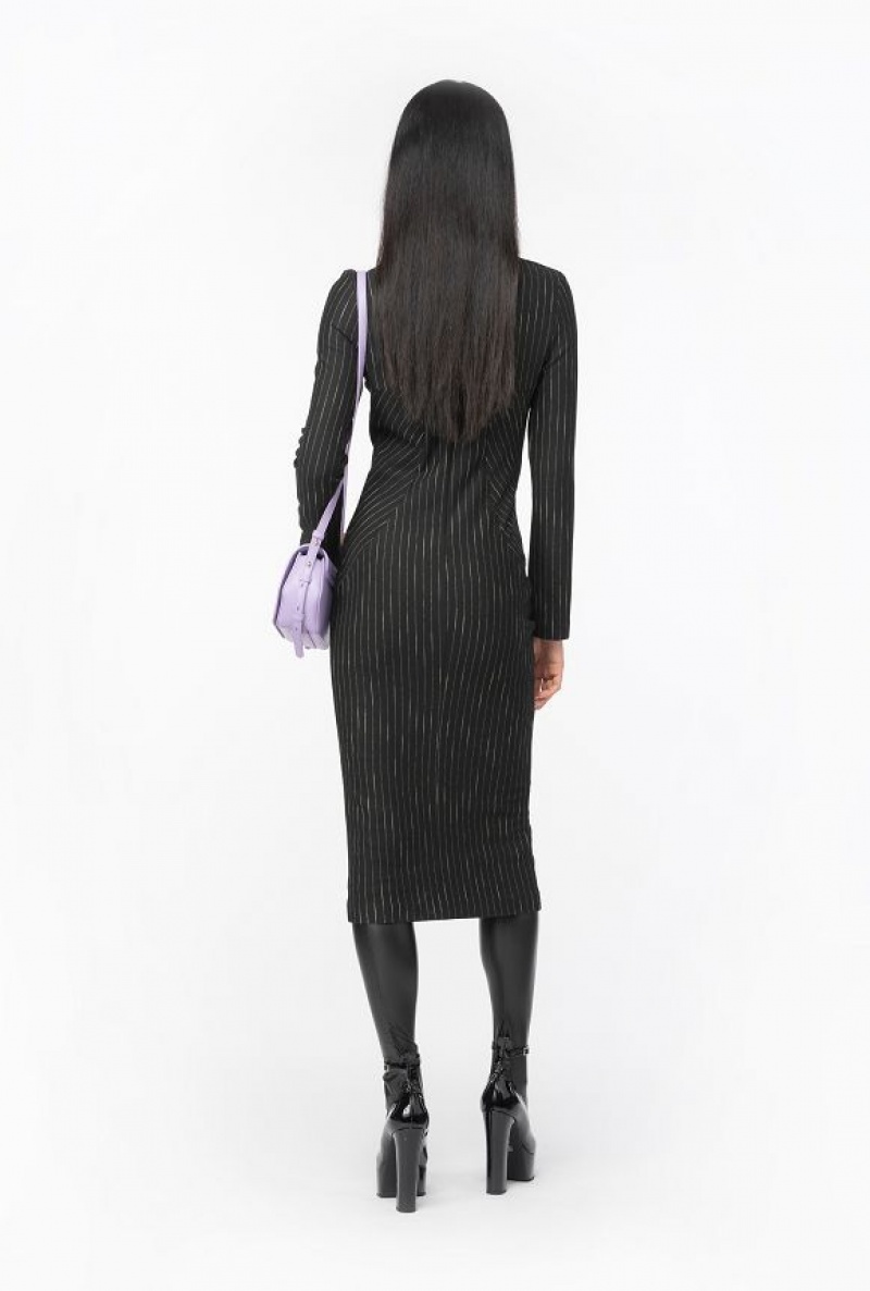 Pinko Calf-length Pinstriped Šaty Černé Béžový | SN-PKO33120