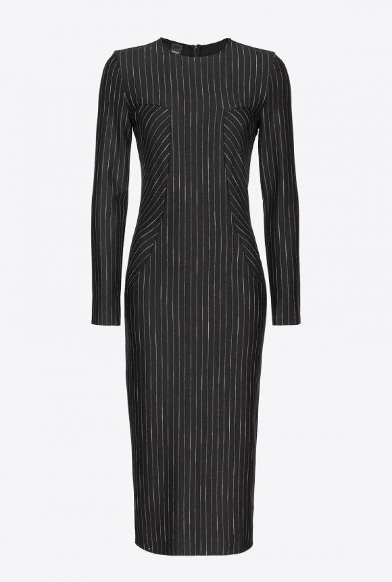 Pinko Calf-length Pinstriped Šaty Černé Béžový | SN-PKO33120