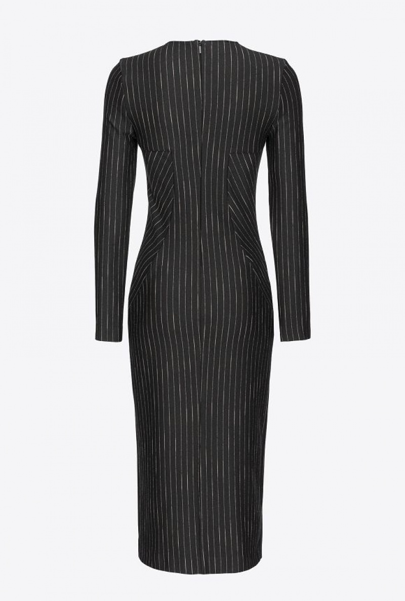 Pinko Calf-length Pinstriped Šaty Černé Béžový | SN-PKO33120