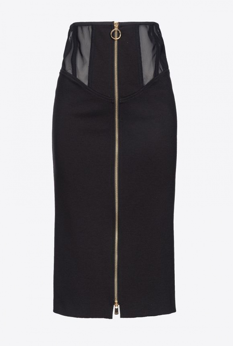 Pinko Calf-length Skirt With Pasem Inserts Černé | SN-PKO34052