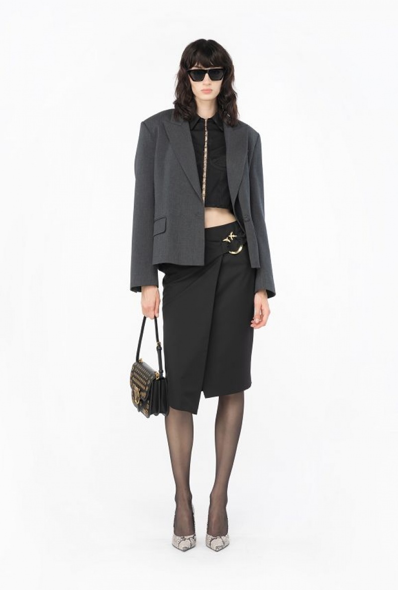 Pinko Calf-length Skirt With Piercing Přezkou Černé | SN-PKO34094