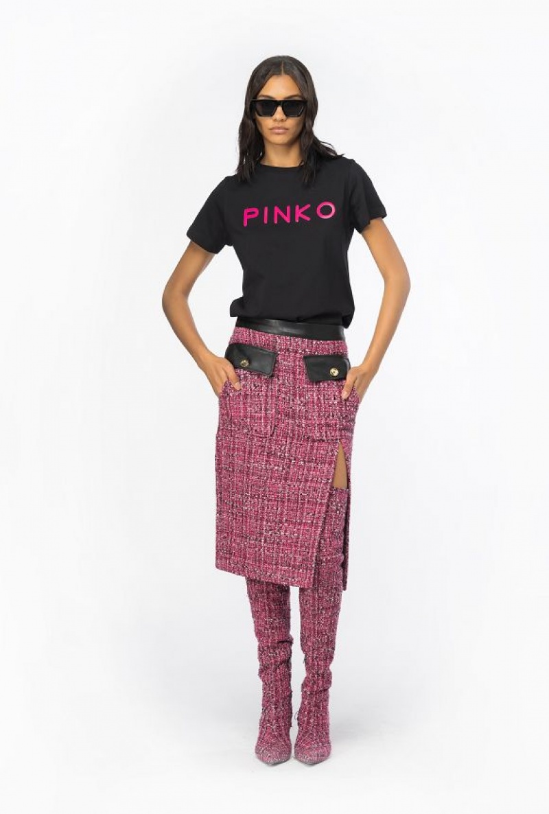 Pinko Calf-length Tweed Skirt Fuchsie Černé | SN-PKO33863