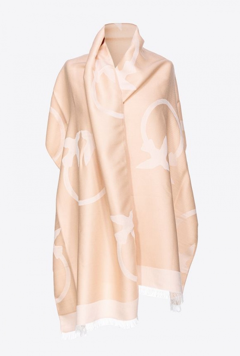 Pinko Cashmere Scarf With Large Love Birds Detail Bílé Káva | SN-PKO34392