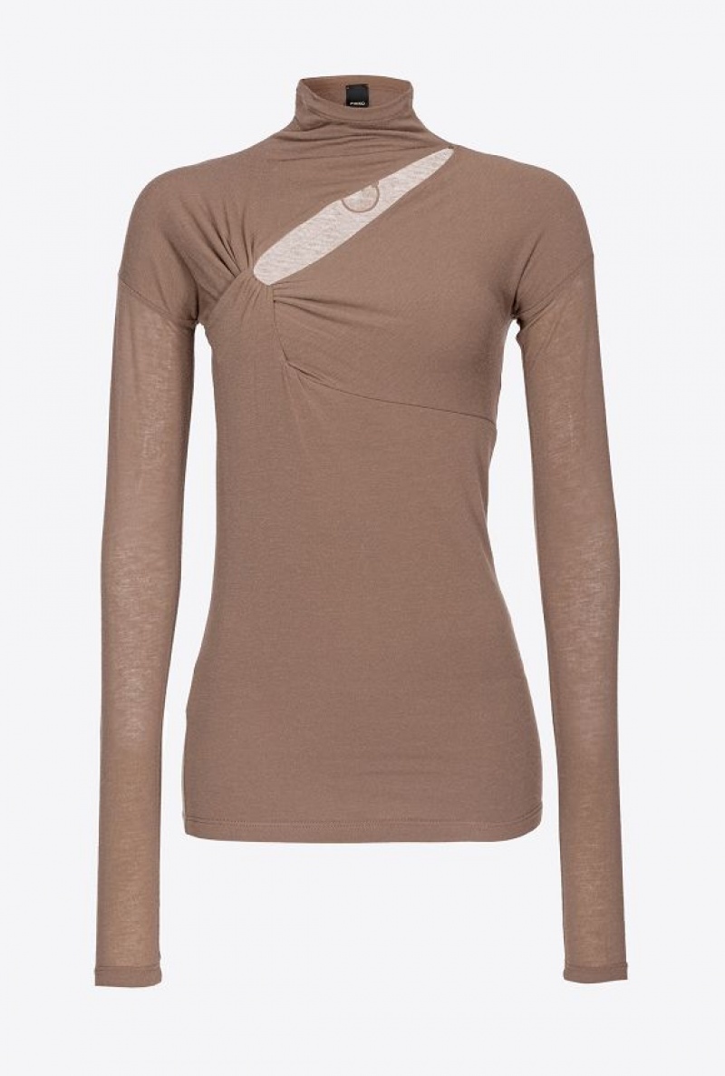 Pinko Cashmere-blend Svetrové With Cut-out Čokolády | SN-PKO33388