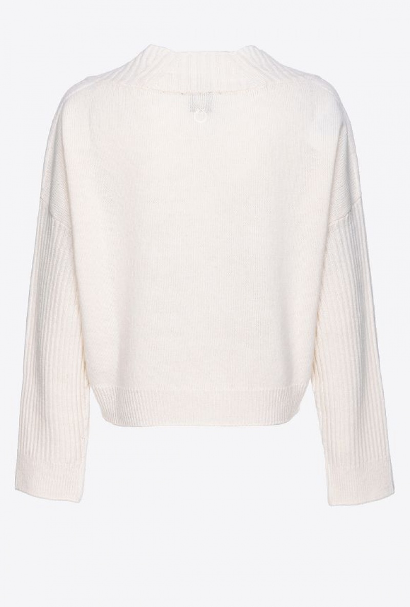 Pinko Cashmere-blend V-neck Pullover Bílé | SN-PKO33416