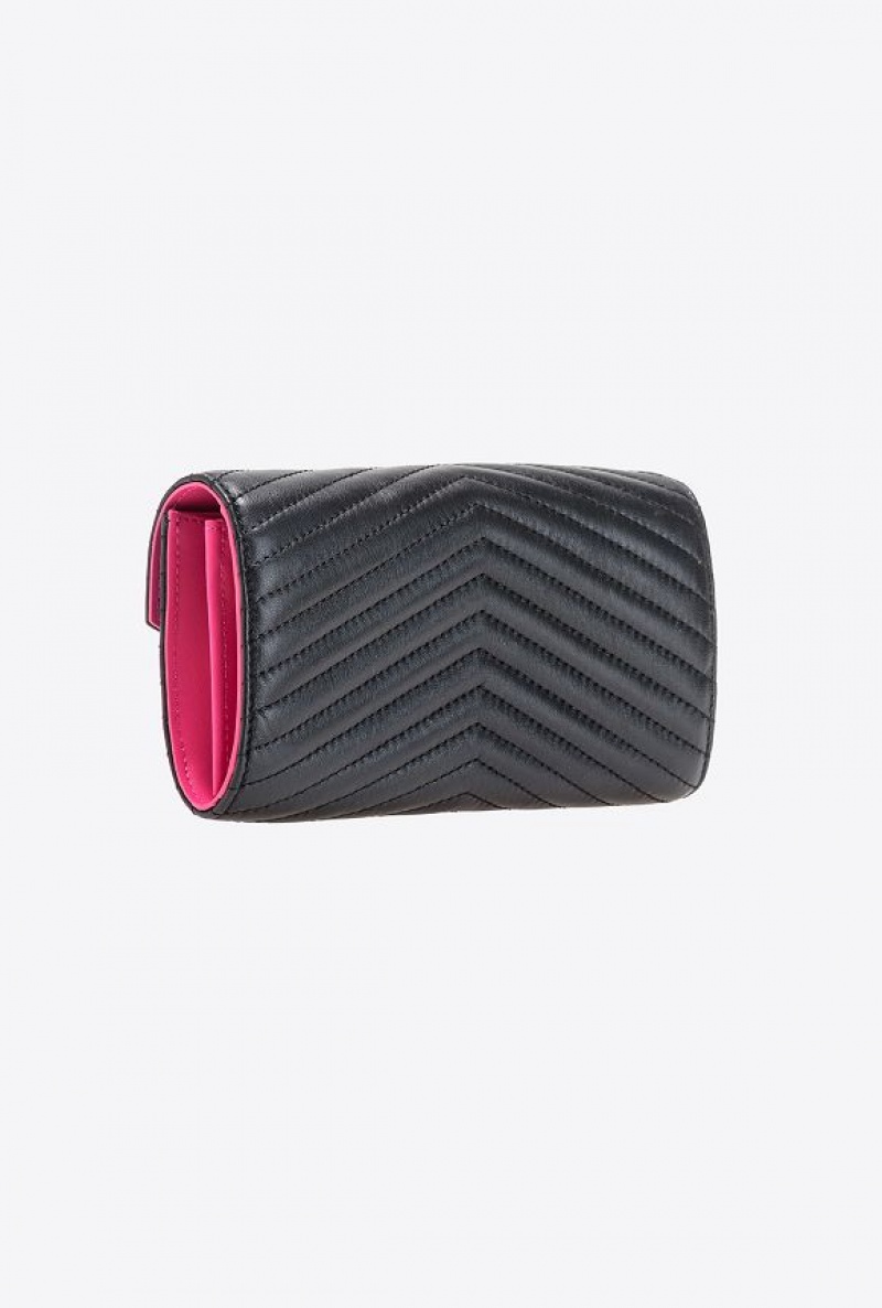 Pinko Chevron Nappa Læder Wallet Černé Zlaté | SN-PKO34260