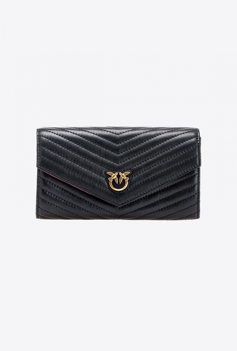 Pinko Chevron Nappa Læder Wallet Černé Zlaté | SN-PKO34297