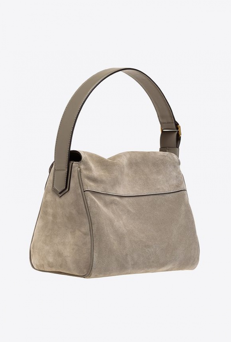 Pinko Classic Leaf Bag Hobo In Semišové Zlaté | SN-PKO32588