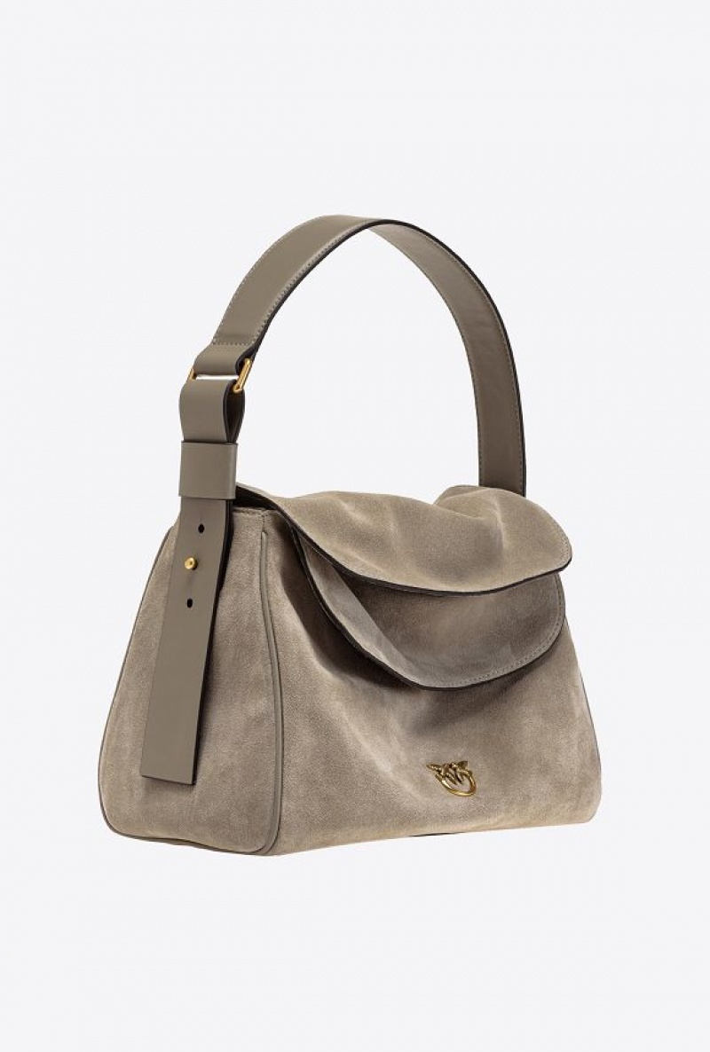 Pinko Classic Leaf Bag Hobo In Semišové Zlaté | SN-PKO32588