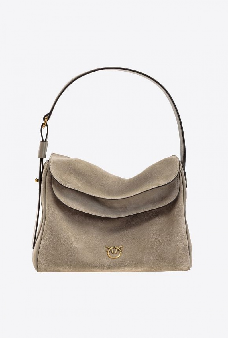 Pinko Classic Leaf Bag Hobo In Semišové Zlaté | SN-PKO32588