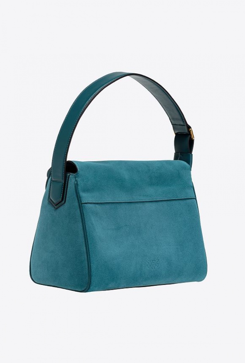 Pinko Classic Leaf Bag Hobo In Semišové Blankyt Zlaté | SN-PKO32850