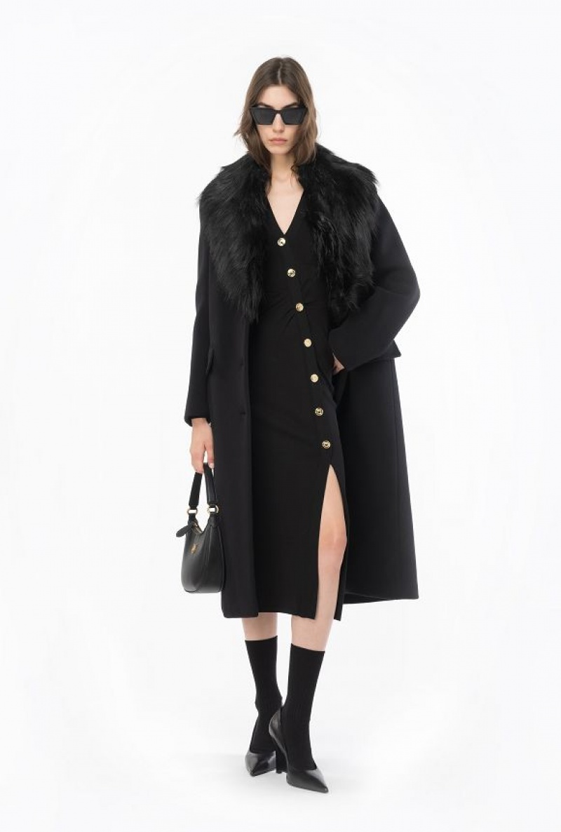 Pinko Coat With Faux Fur Collar Černé | SN-PKO33657