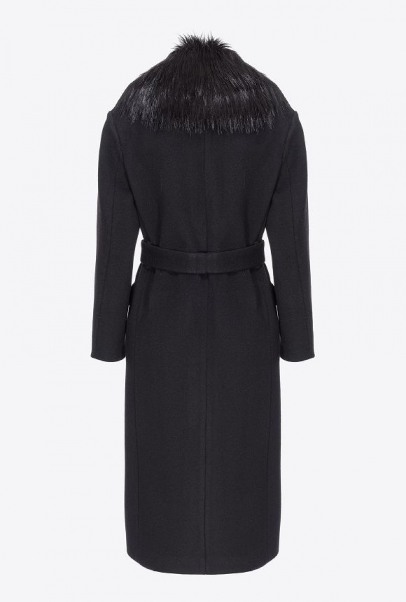 Pinko Coat With Faux Fur Collar Černé | SN-PKO33657