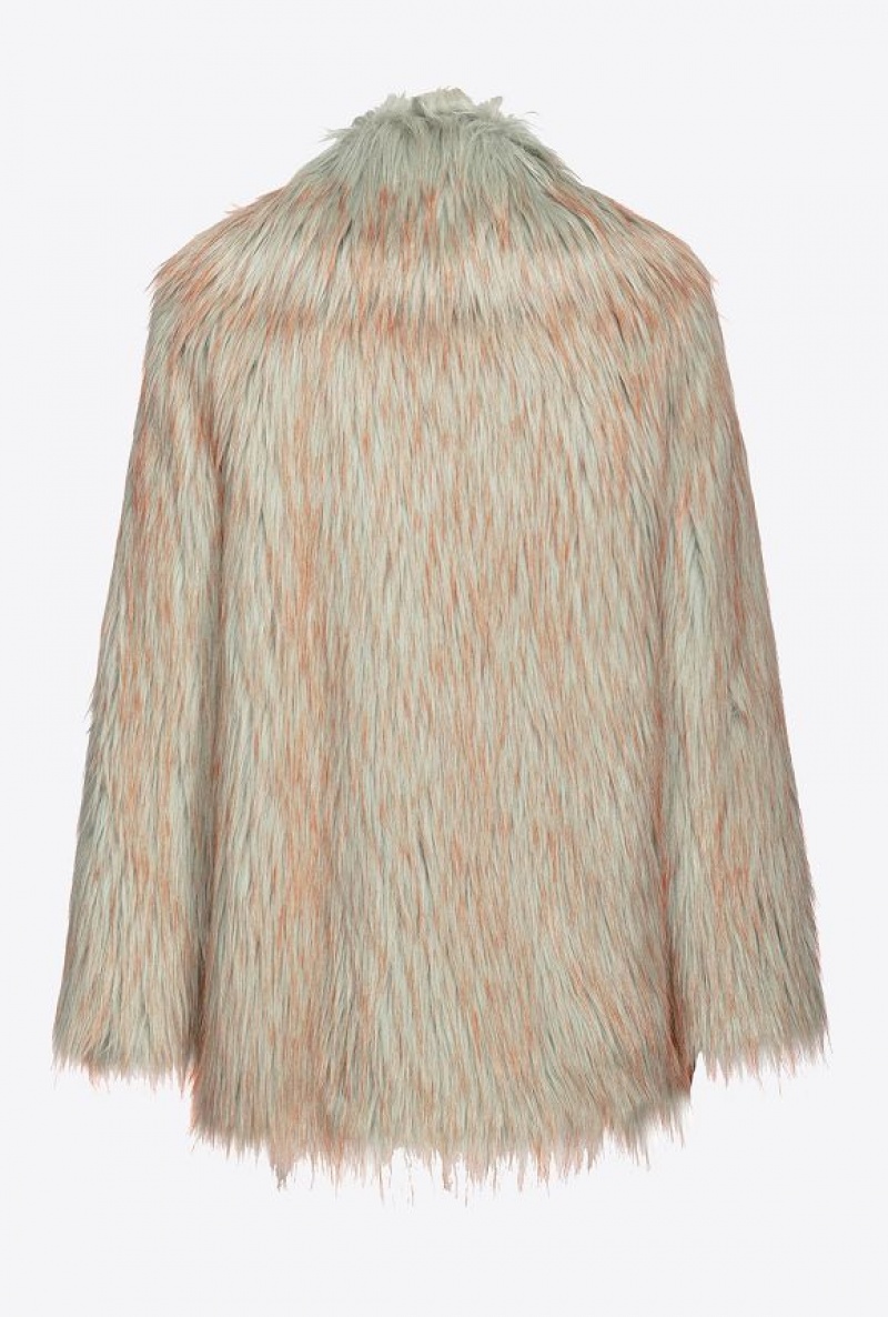 Pinko Coloured Fox Fur-effect Pea Coat Zelene Oranžové | SN-PKO33583