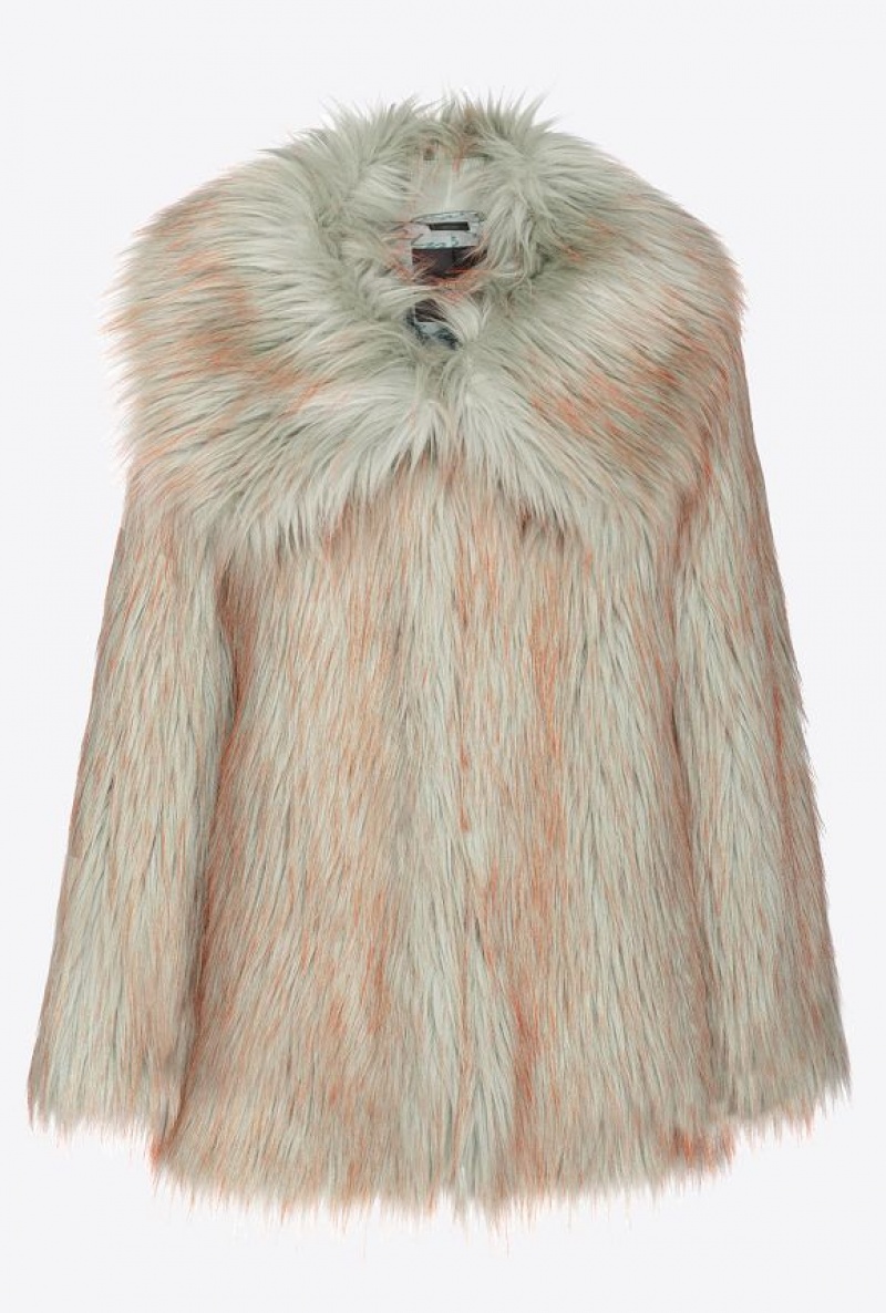 Pinko Coloured Fox Fur-effect Pea Coat Zelene Oranžové | SN-PKO33583