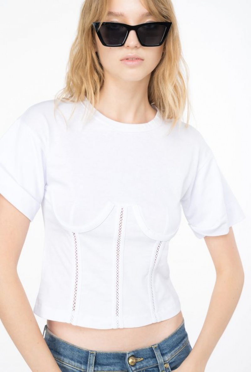 Pinko Corset-look T-shirt Bílé | SN-PKO33347