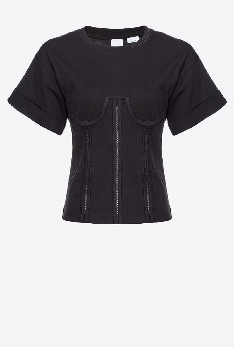 Pinko Corset-look T-shirt Černé | SN-PKO33346