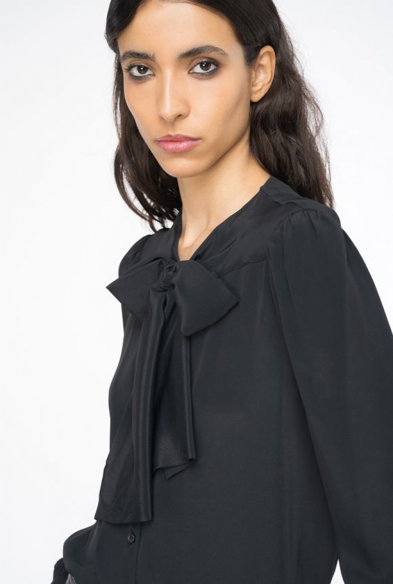 Pinko Crepe De Chine Blouse With Sash Černé | SN-PKO33202