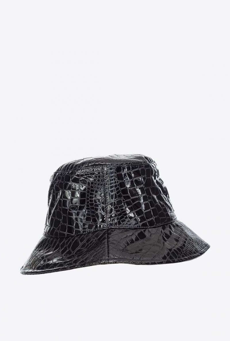 Pinko Croc Print Lakovaná Læder Bucket Hat Černé | SN-PKO34366