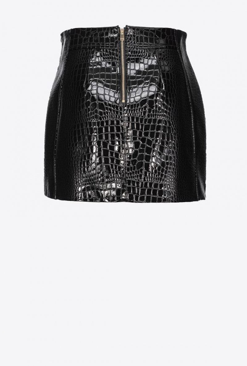 Pinko Crocodile-print Mini Skirt Černé | SN-PKO34102