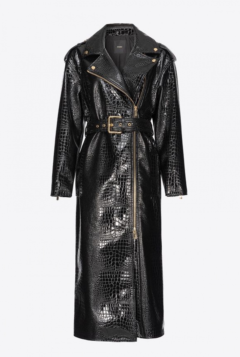 Pinko Crocodile-print Trench Coat Černé | SN-PKO33600