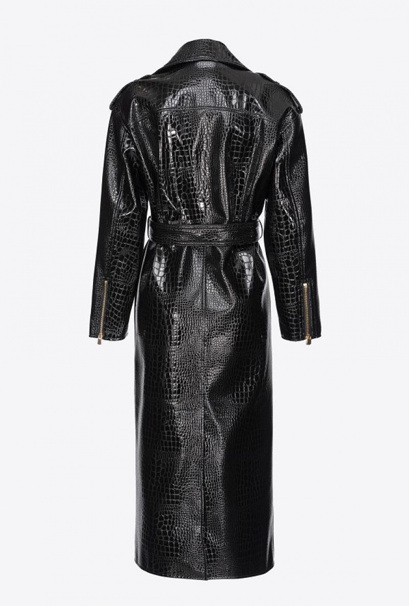 Pinko Crocodile-print Trench Coat Černé | SN-PKO33600