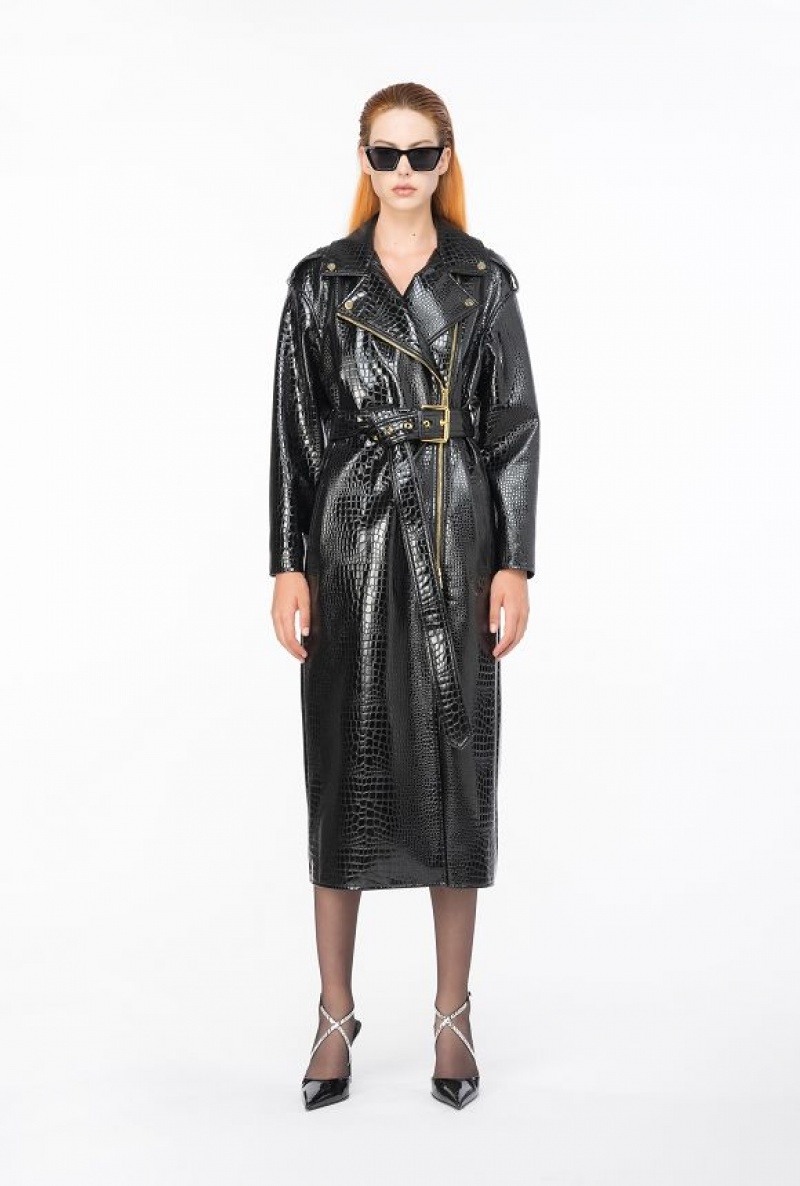 Pinko Crocodile-print Trench Coat Černé | SN-PKO33600