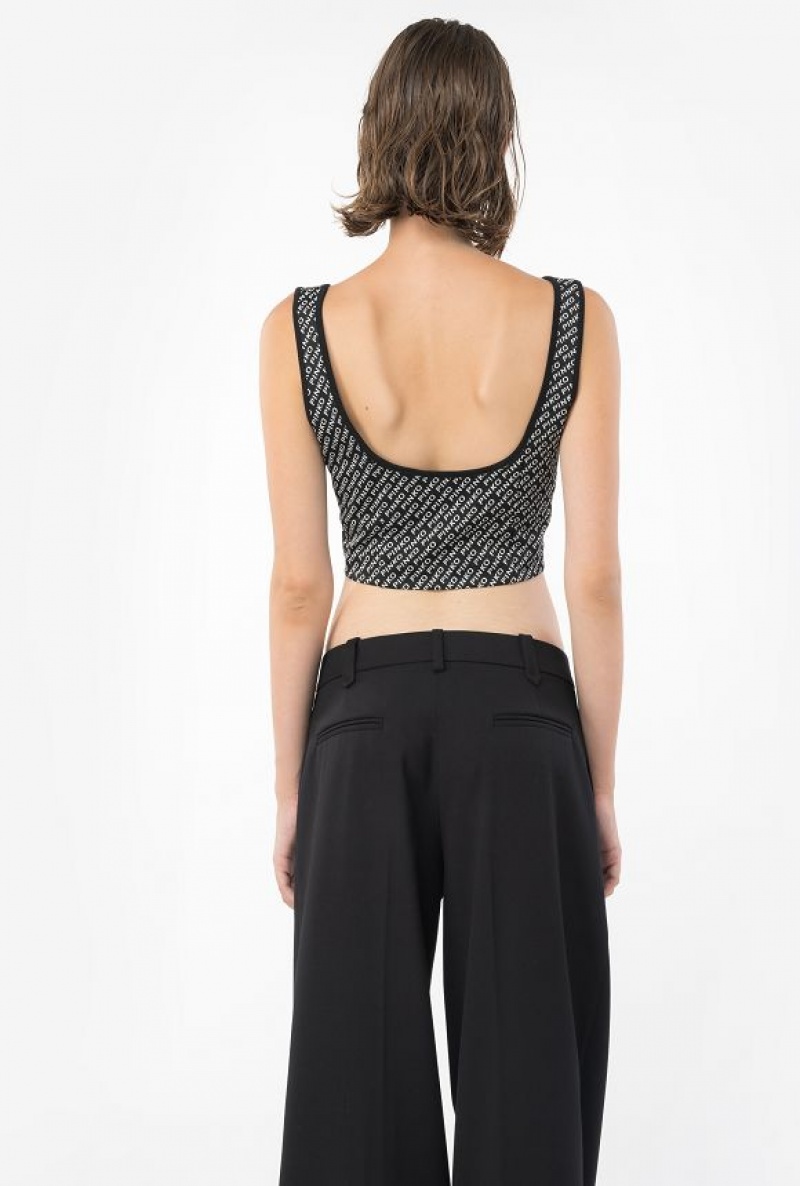 Pinko Crop Top With Logo Detail Černé Bílé | SN-PKO33294