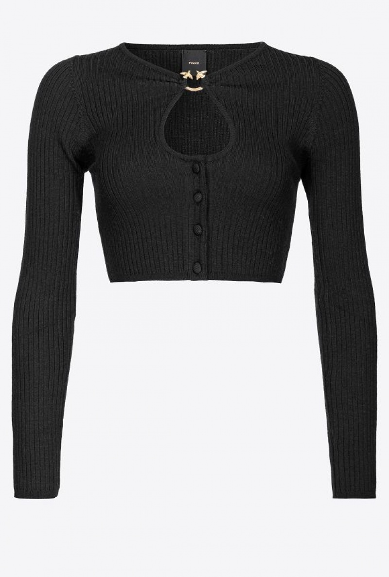 Pinko Cropped Cardigan With Piercing Přezkou Černé | SN-PKO33478