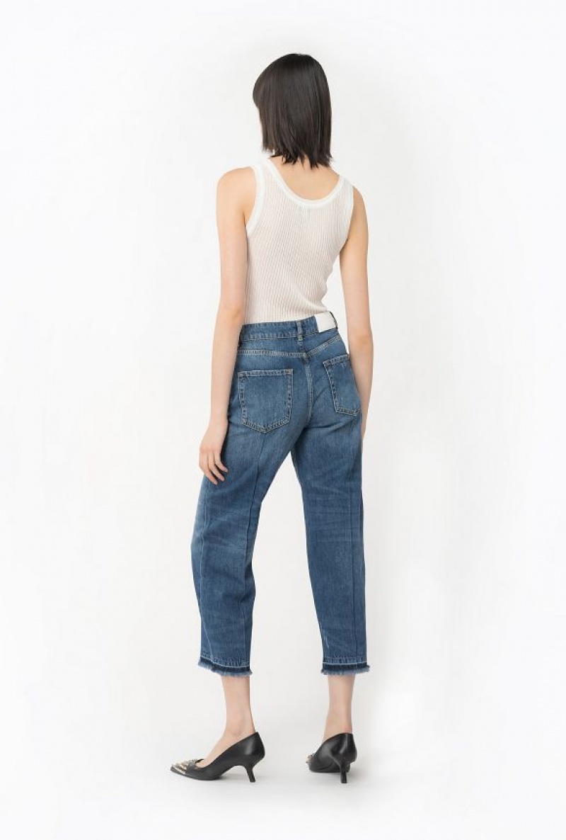 Pinko Cropped Denim Boyfriend Jeans Tmavě Blankyt Světle Modré | SN-PKO34000